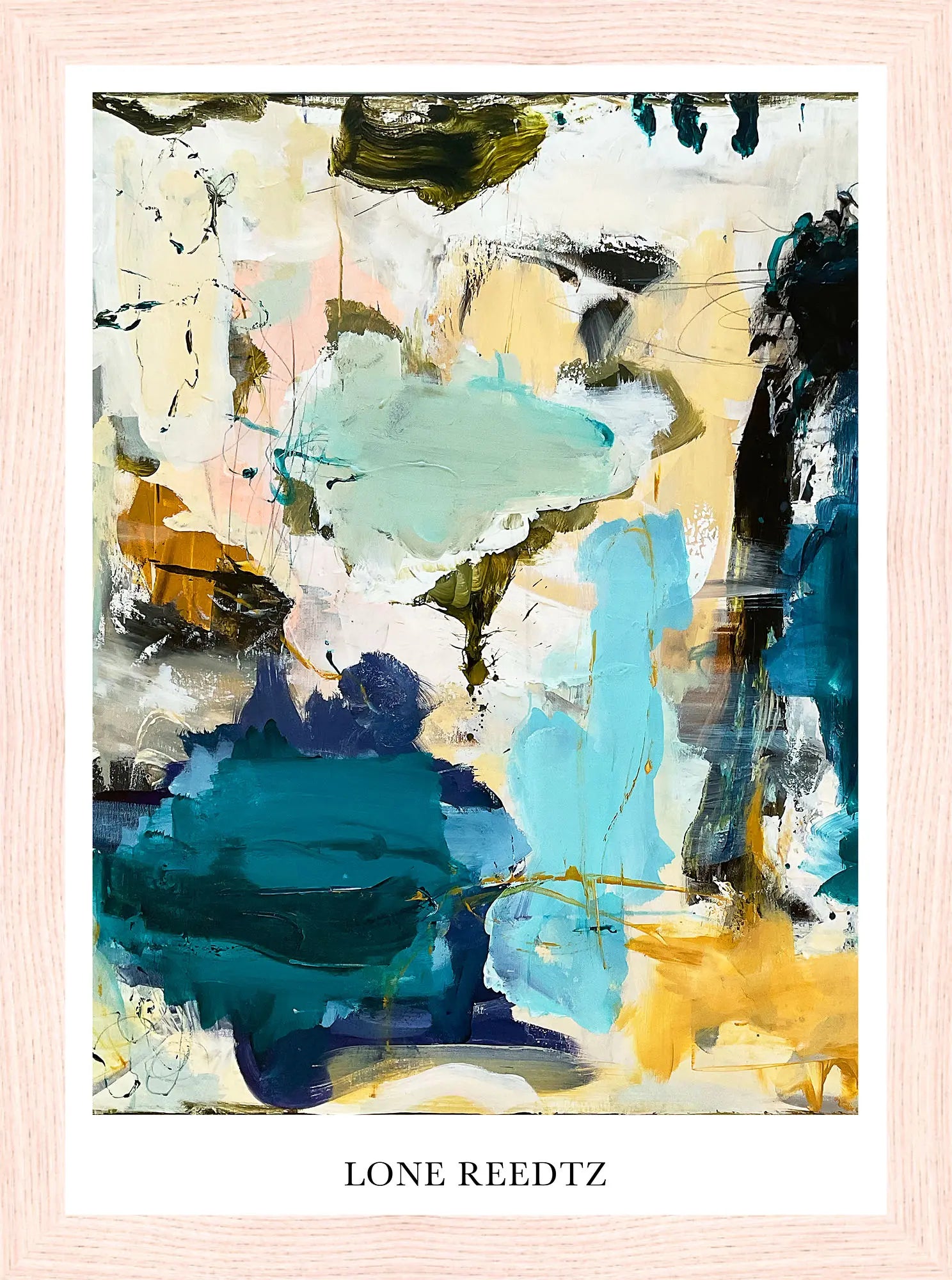 Flow – Abstrakt kunsttryk af Lone Reedtz by Lone Reedtz , Abstrakt ekspressiv kunstplakat 21 x 15 cm (A5) Kunsttryk + Ramme