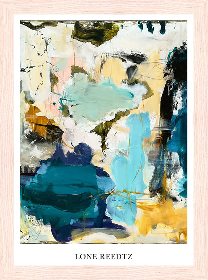 Flow – Abstrakt kunsttryk af Lone Reedtz by Lone Reedtz , Abstrakt ekspressiv kunstplakat 21 x 15 cm (A5) Kunsttryk + Ramme