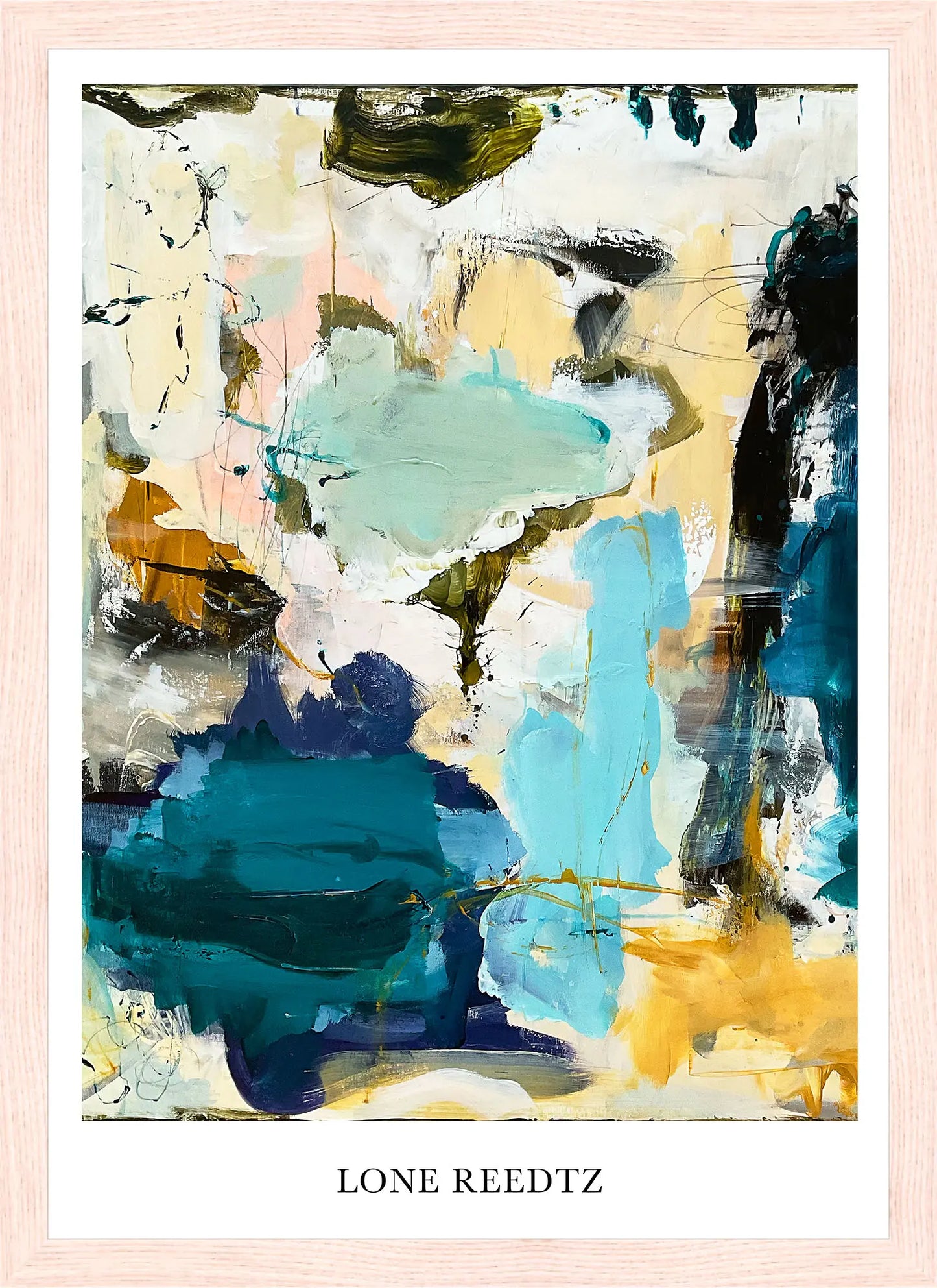 Flow – Abstrakt kunsttryk af Lone Reedtz by Lone Reedtz , Abstrakt ekspressiv kunstplakat 30 x 21 cm (A4) Kunsttryk + Ramme