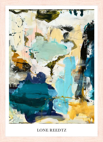 Flow – Abstrakt kunsttryk af Lone Reedtz by Lone Reedtz , Abstrakt ekspressiv kunstplakat 30 x 21 cm (A4) Kunsttryk + Ramme