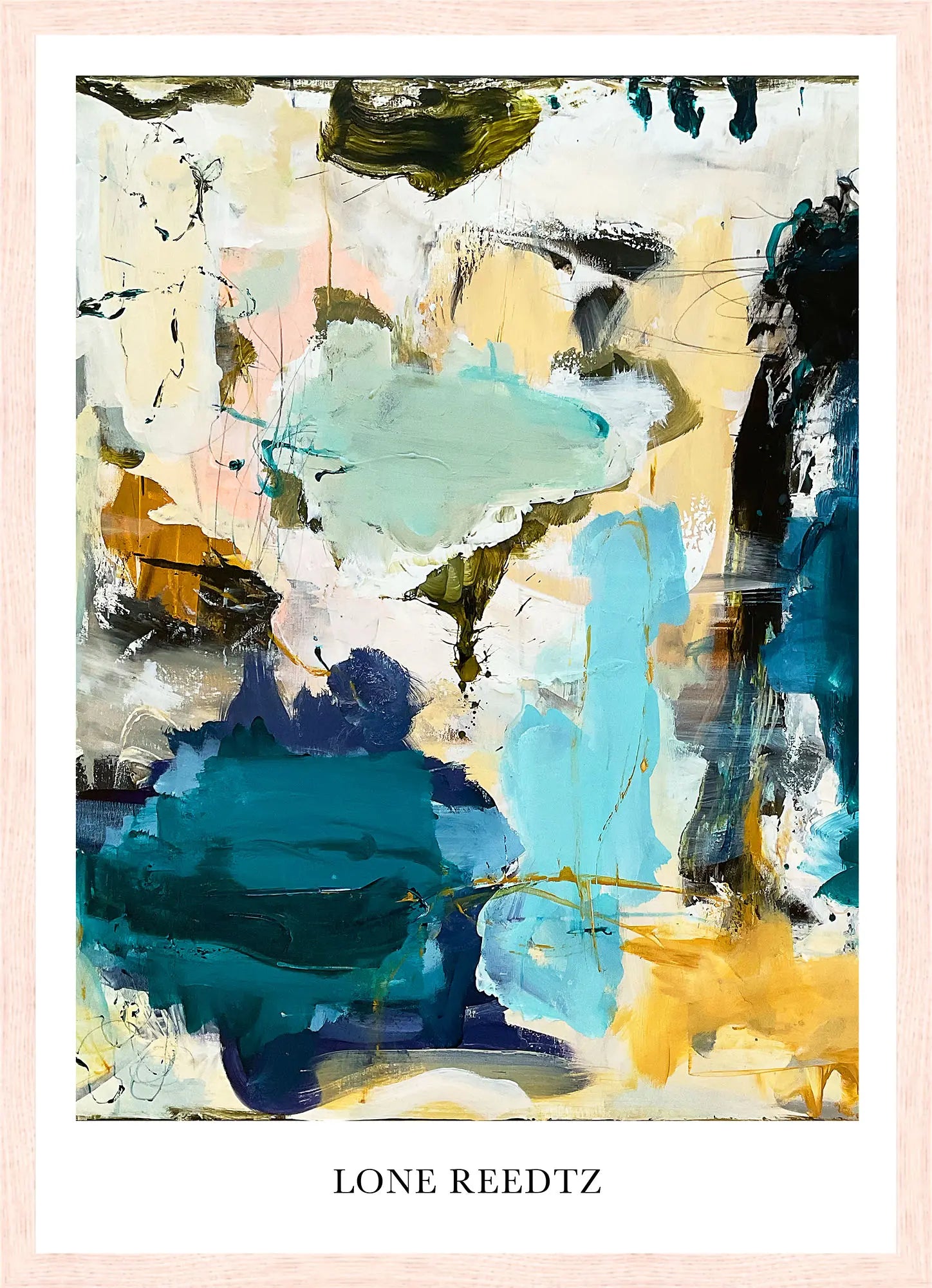 Flow – Abstrakt kunsttryk af Lone Reedtz by Lone Reedtz , Abstrakt ekspressiv kunstplakat 42 x 30 cm (A3) Kunsttryk + Ramme