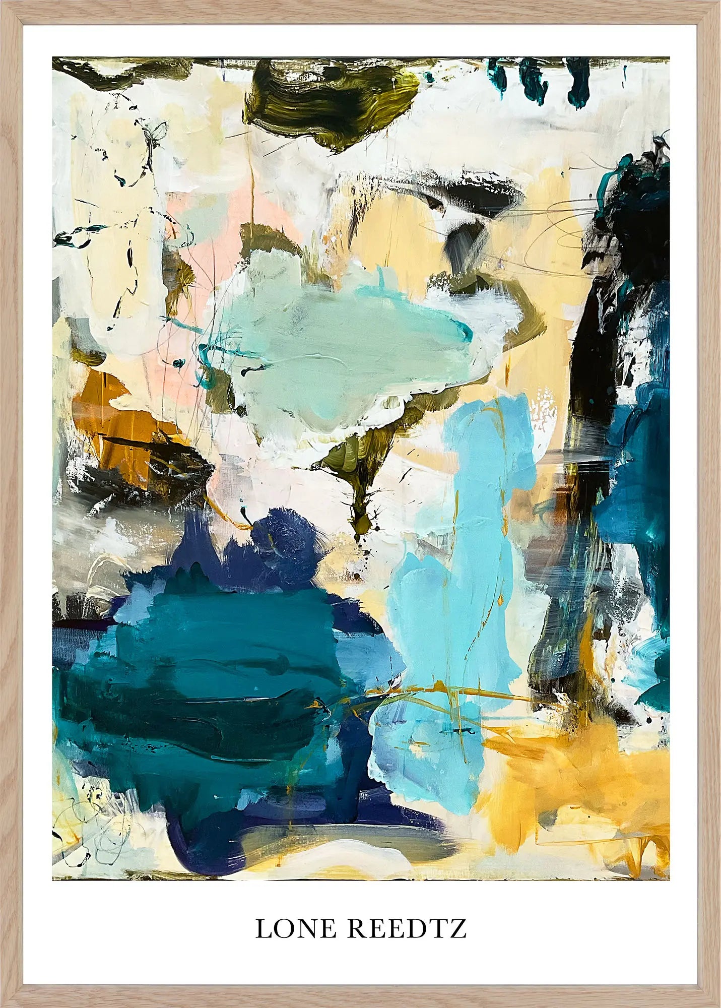 Flow – Abstrakt kunsttryk af Lone Reedtz by Lone Reedtz , Abstrakt ekspressiv kunstplakat 60 x 42 cm (A2) Kunsttryk + Ramme