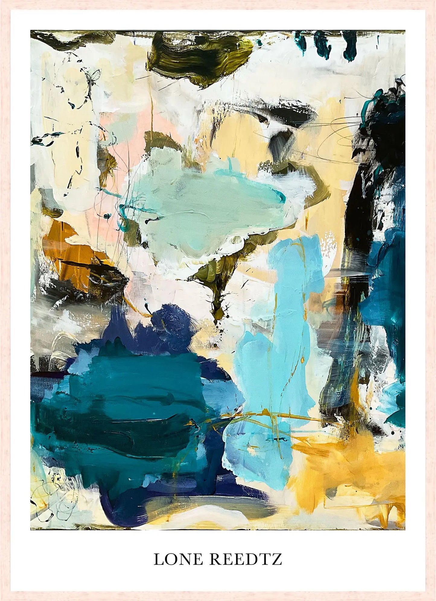 Flow – Abstrakt kunsttryk af Lone Reedtz by Lone Reedtz , Abstrakt ekspressiv kunstplakat 70 x 50 cm Kunsttryk + Ramme