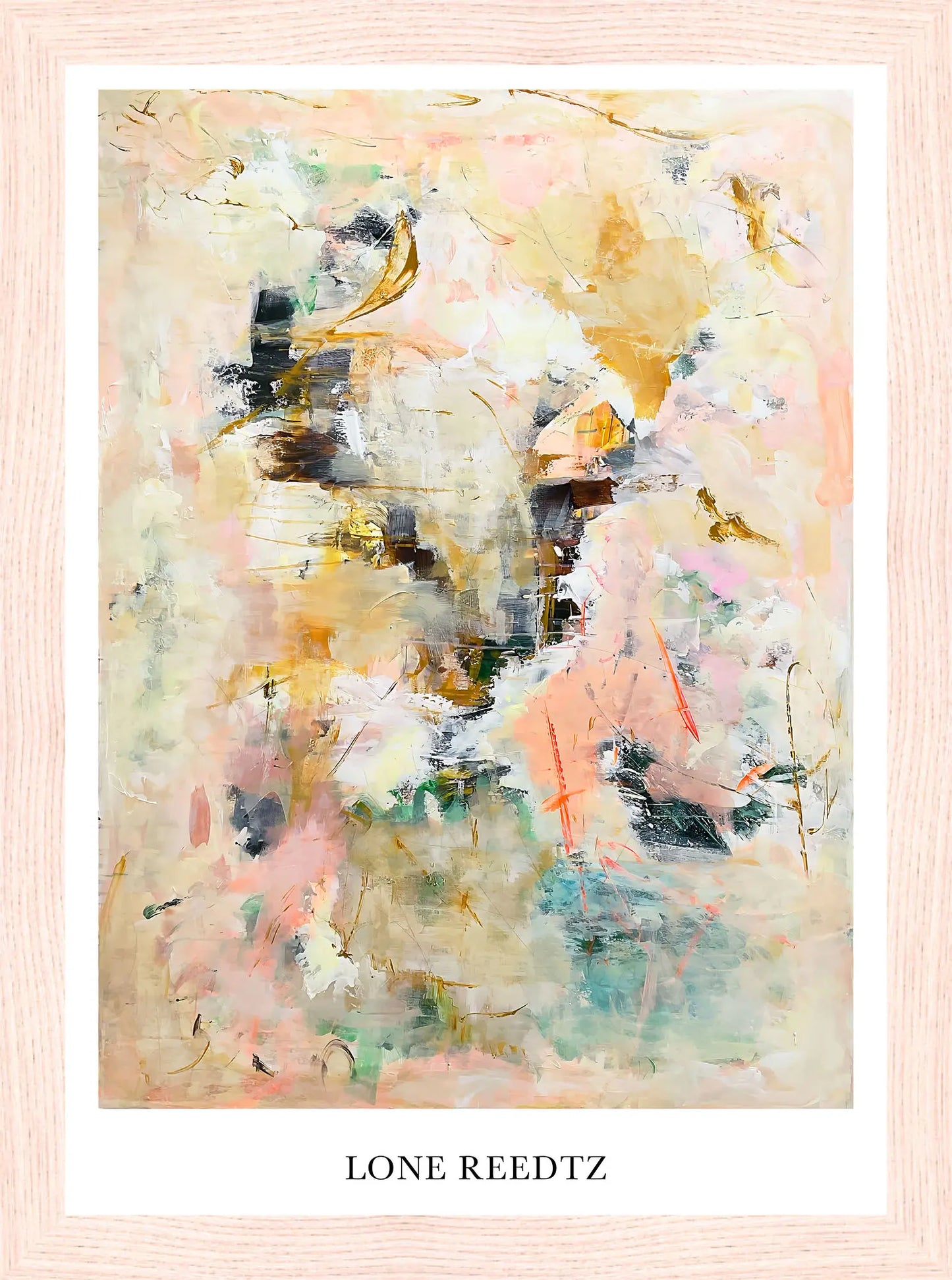 Happiness – Abstrakt kunsttryk af Lone Reedtz by Lone Reedtz , Abstrakt ekspressiv kunstplakat 21 x 15 cm (A5) Kunsttryk + Ramme