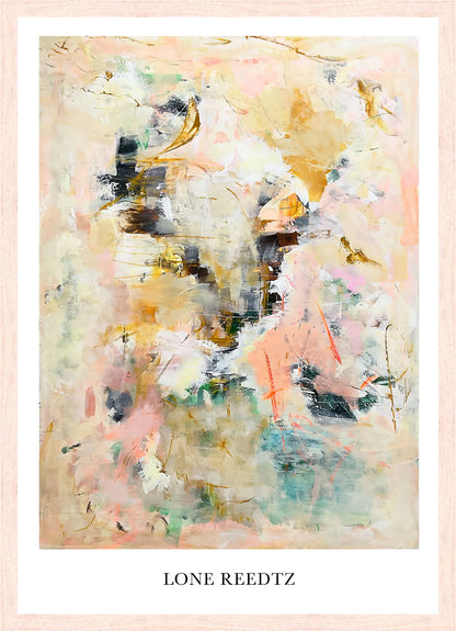 Happiness – Abstrakt kunsttryk af Lone Reedtz by Lone Reedtz , Abstrakt ekspressiv kunstplakat 42 x 30 cm (A3) Kunsttryk + Ramme