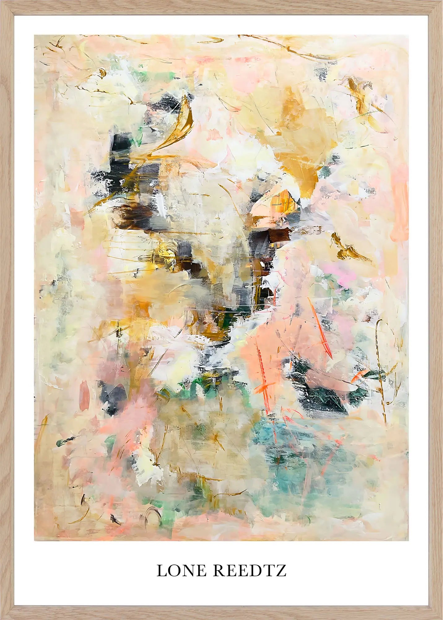 Happiness – Abstrakt kunsttryk af Lone Reedtz by Lone Reedtz , Abstrakt ekspressiv kunstplakat 60 x 42 cm (A2) Kunsttryk + Ramme