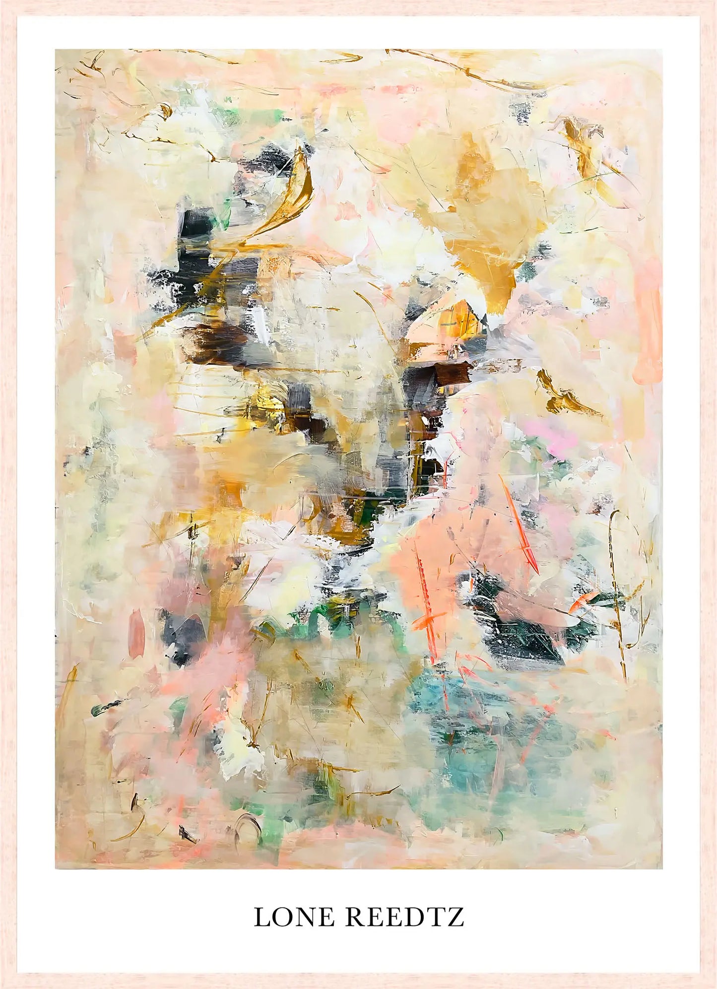 Happiness – Abstrakt kunsttryk af Lone Reedtz by Lone Reedtz , Abstrakt ekspressiv kunstplakat 70 x 50 cm Kunsttryk + Ramme