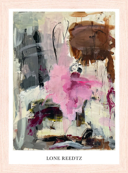 Happy Heart – Abstrakt kunsttryk af Lone Reedtz by Lone Reedtz , Abstrakt ekspressiv kunstplakat 21 x 15 cm (A5) Kunsttryk + Ramme