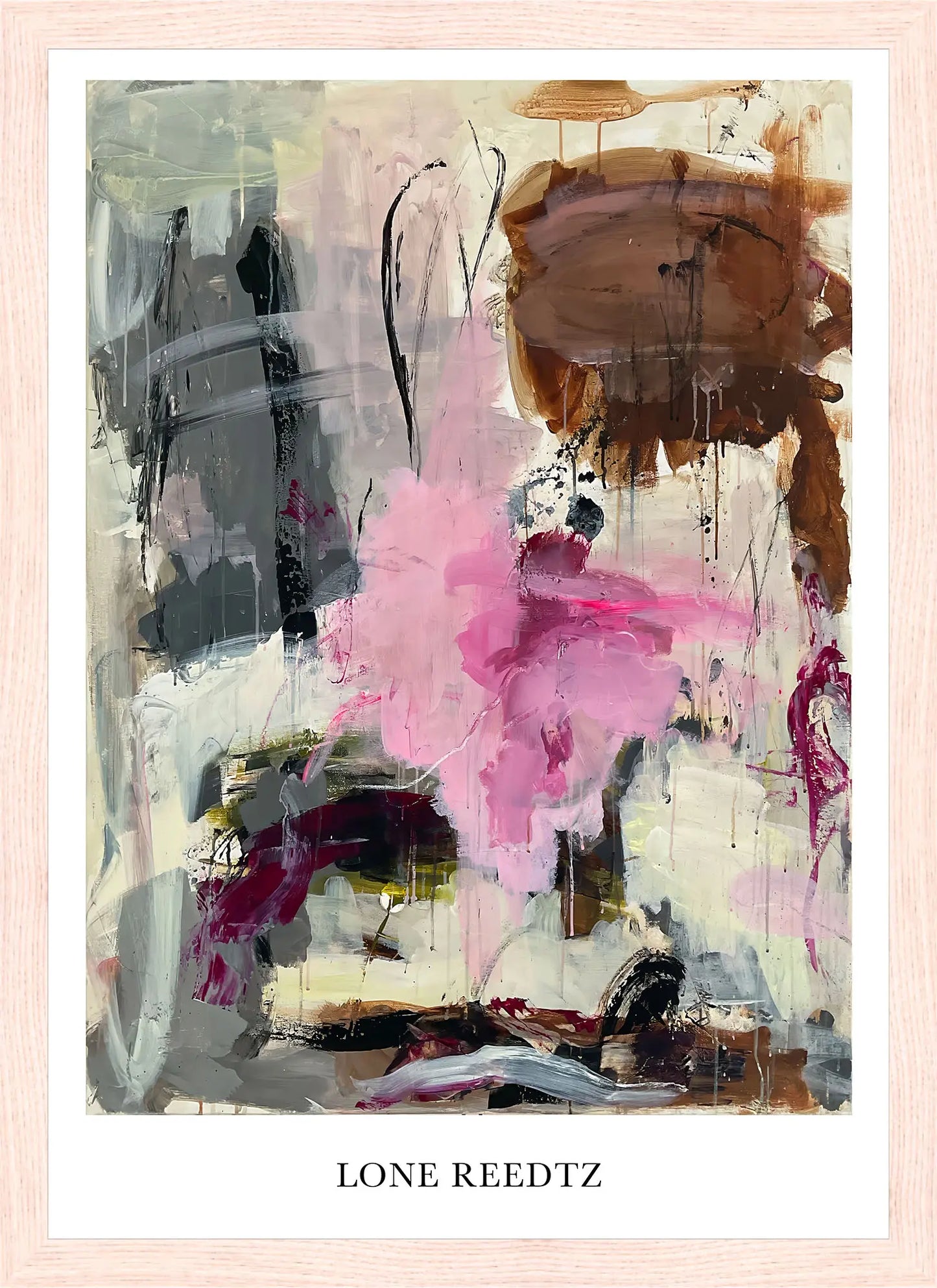 Happy Heart – Abstrakt kunsttryk af Lone Reedtz by Lone Reedtz , Abstrakt ekspressiv kunstplakat 30 x 21 cm (A4) Kunsttryk + Ramme