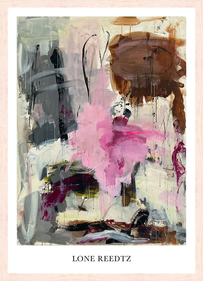 Happy Heart – Abstrakt kunsttryk af Lone Reedtz by Lone Reedtz , Abstrakt ekspressiv kunstplakat 42 x 30 cm (A3) Kunsttryk + Ramme