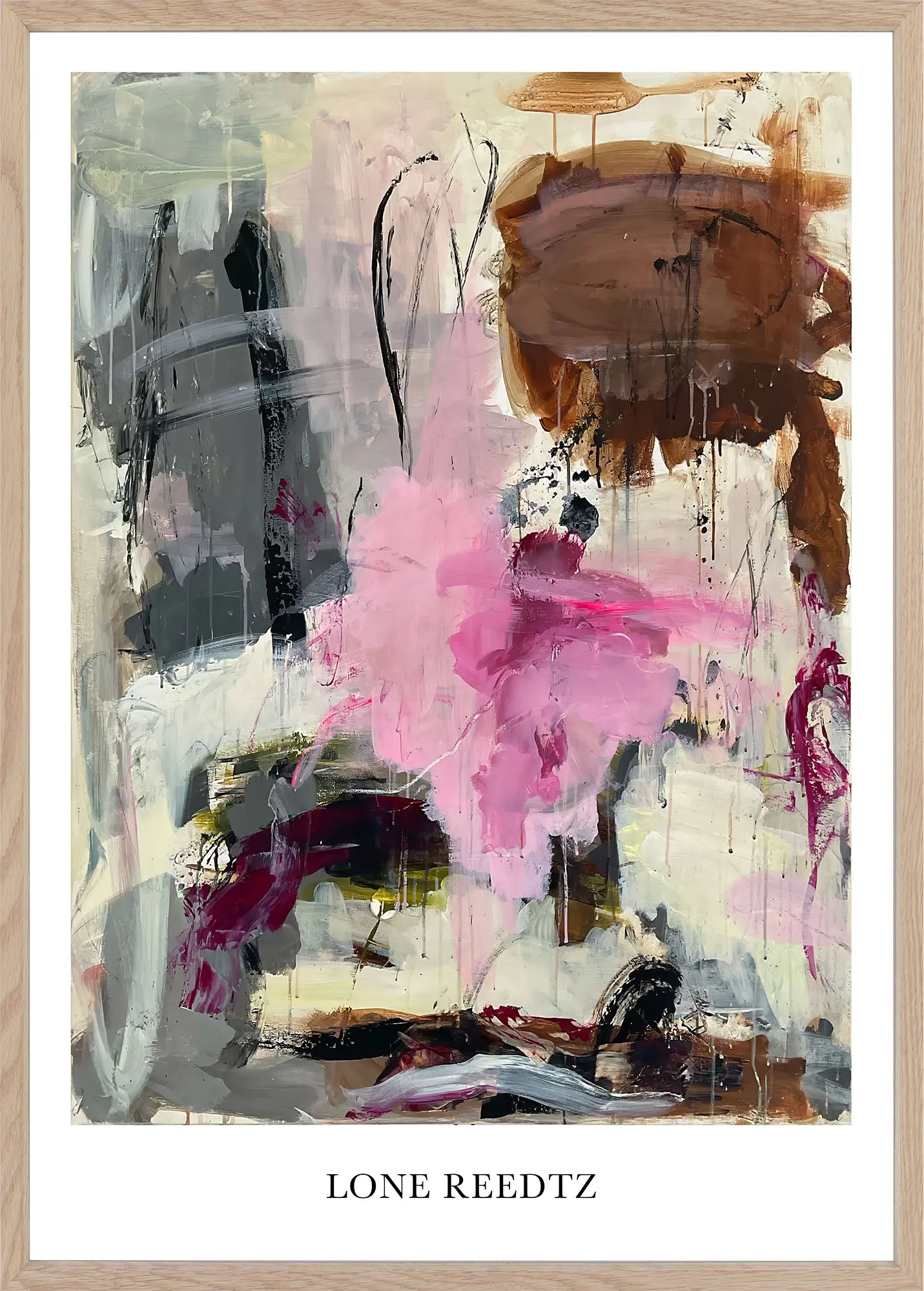 Happy Heart – Abstrakt kunsttryk af Lone Reedtz by Lone Reedtz , Abstrakt ekspressiv kunstplakat 60 x 42 cm (A2) Kunsttryk + Ramme