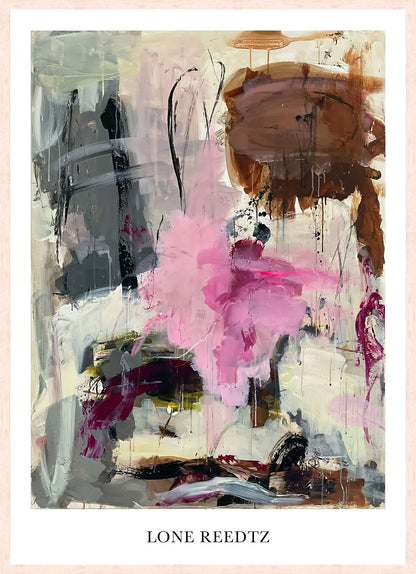 Happy Heart – Abstrakt kunsttryk af Lone Reedtz by Lone Reedtz , Abstrakt ekspressiv kunstplakat 70 x 50 cm Kunsttryk + Ramme