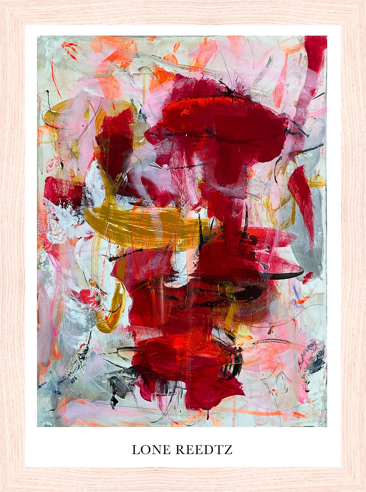 Laid back – Abstrakt kunsttryk af Lone Reedtz by Lone Reedtz , Abstrakt ekspressiv kunstplakat 21 x 15 cm (A5) Kunsttryk + Ramme