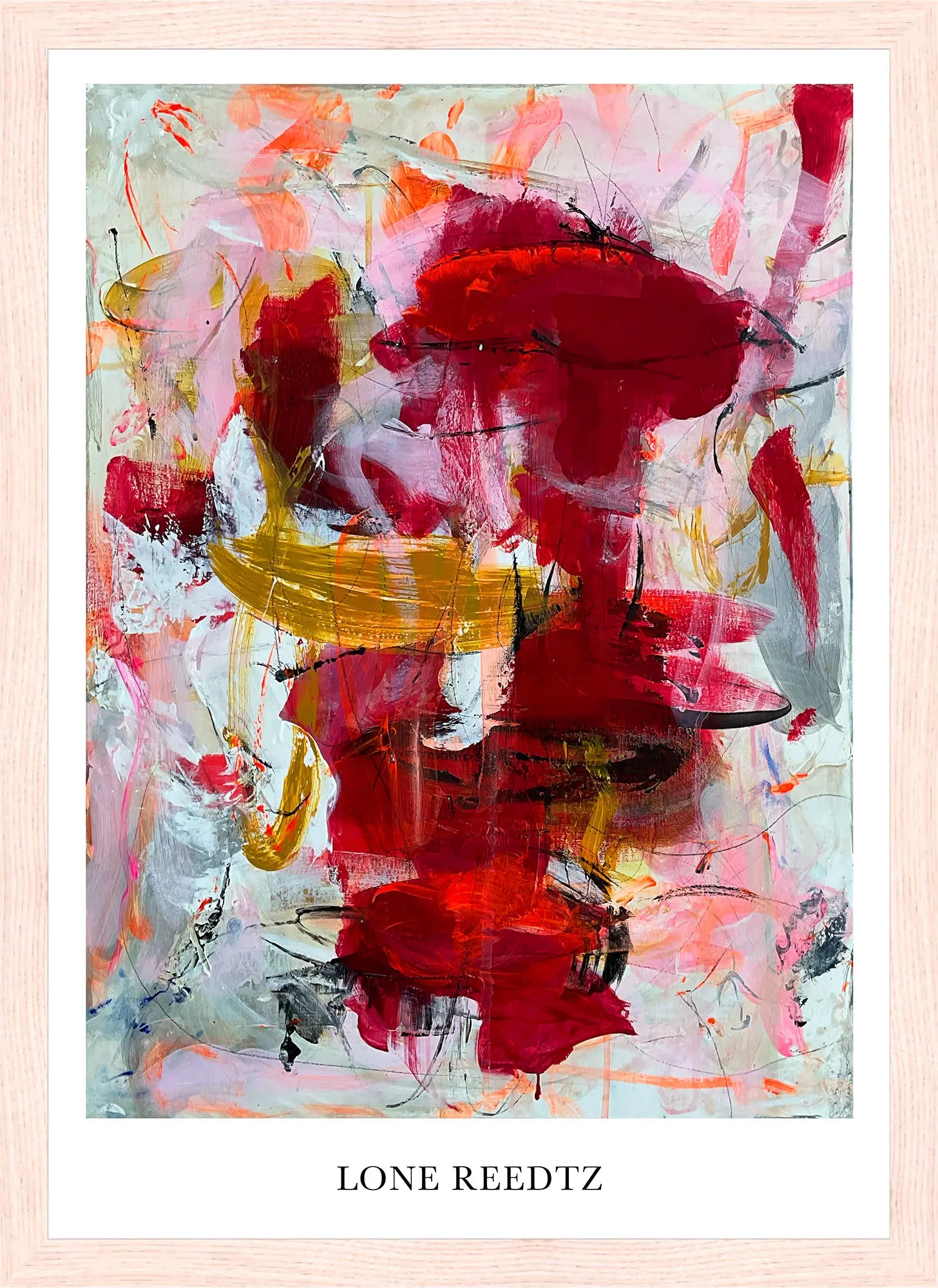 Laid back – Abstrakt kunsttryk af Lone Reedtz by Lone Reedtz , Abstrakt ekspressiv kunstplakat 30 x 21 cm (A4) Kunsttryk + Ramme