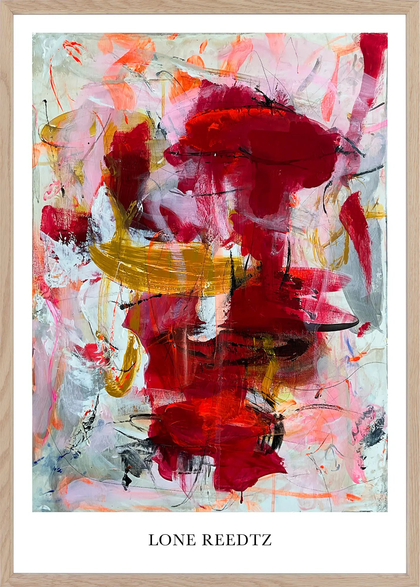 Laid back – Abstrakt kunsttryk af Lone Reedtz by Lone Reedtz , Abstrakt ekspressiv kunstplakat 60 x 42 cm (A2) Kunsttryk + Ramme