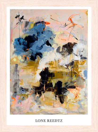 Lights - Abstrakt kunsttryk af Lone Reedtz by Lone Reedtz , Abstrakt ekspressiv kunstplakat 21 x 15 cm (A5) Kunsttryk + Ramme