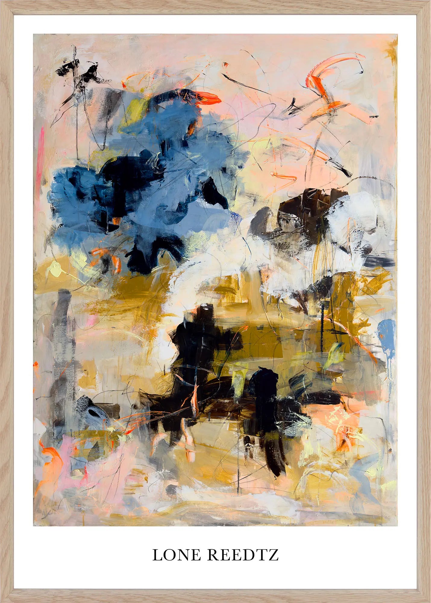 Lights - Abstrakt kunsttryk af Lone Reedtz by Lone Reedtz , Abstrakt ekspressiv kunstplakat 60 x 42 cm (A2) Kunsttryk + Ramme