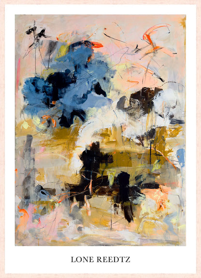 Lights - Abstrakt kunsttryk af Lone Reedtz by Lone Reedtz , Abstrakt ekspressiv kunstplakat 70 x 50 cm Kunsttryk + Ramme