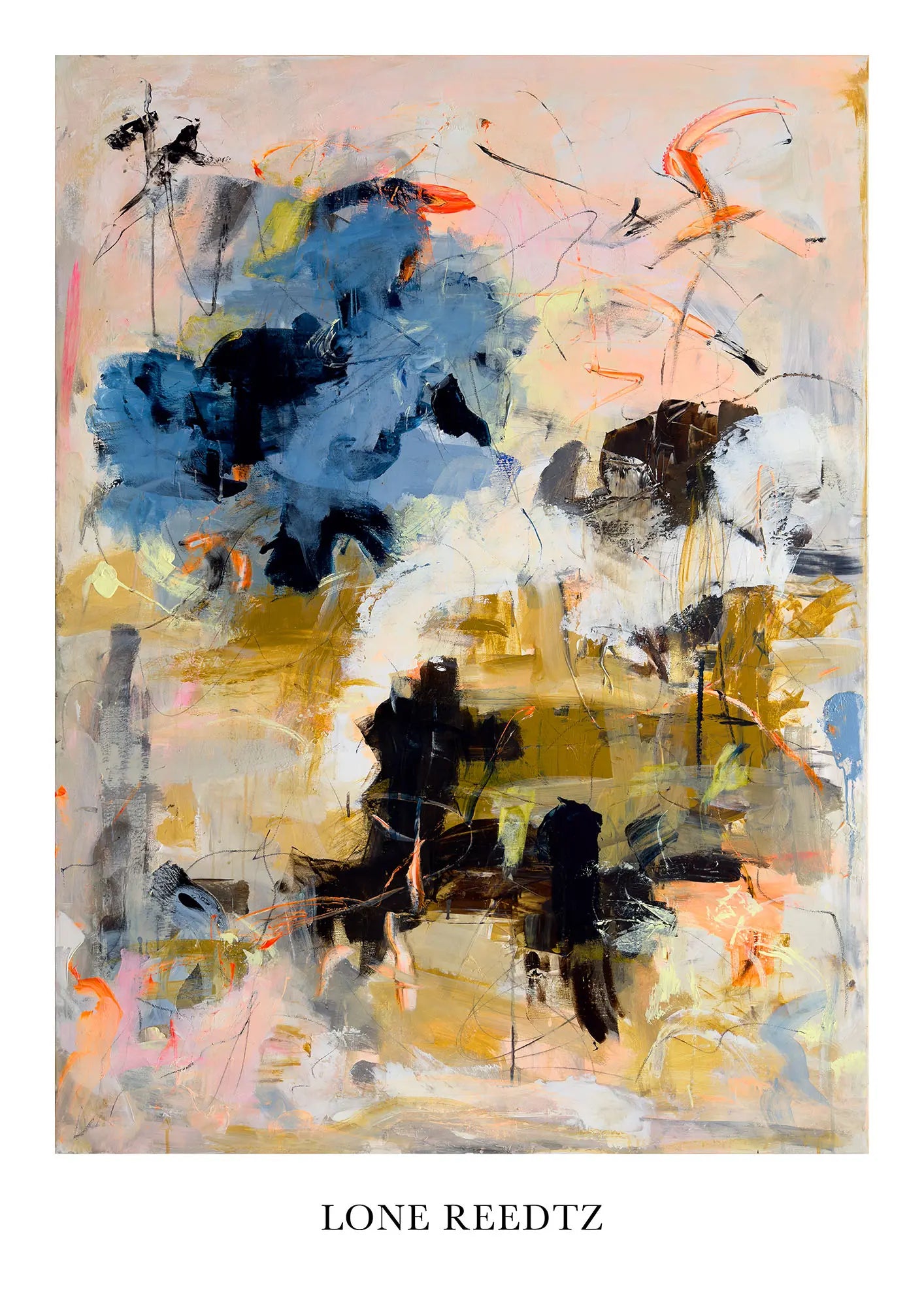 Lights - Abstrakt kunsttryk af Lone Reedtz by Lone Reedtz , Abstrakt ekspressiv kunstplakat Kunsttryk