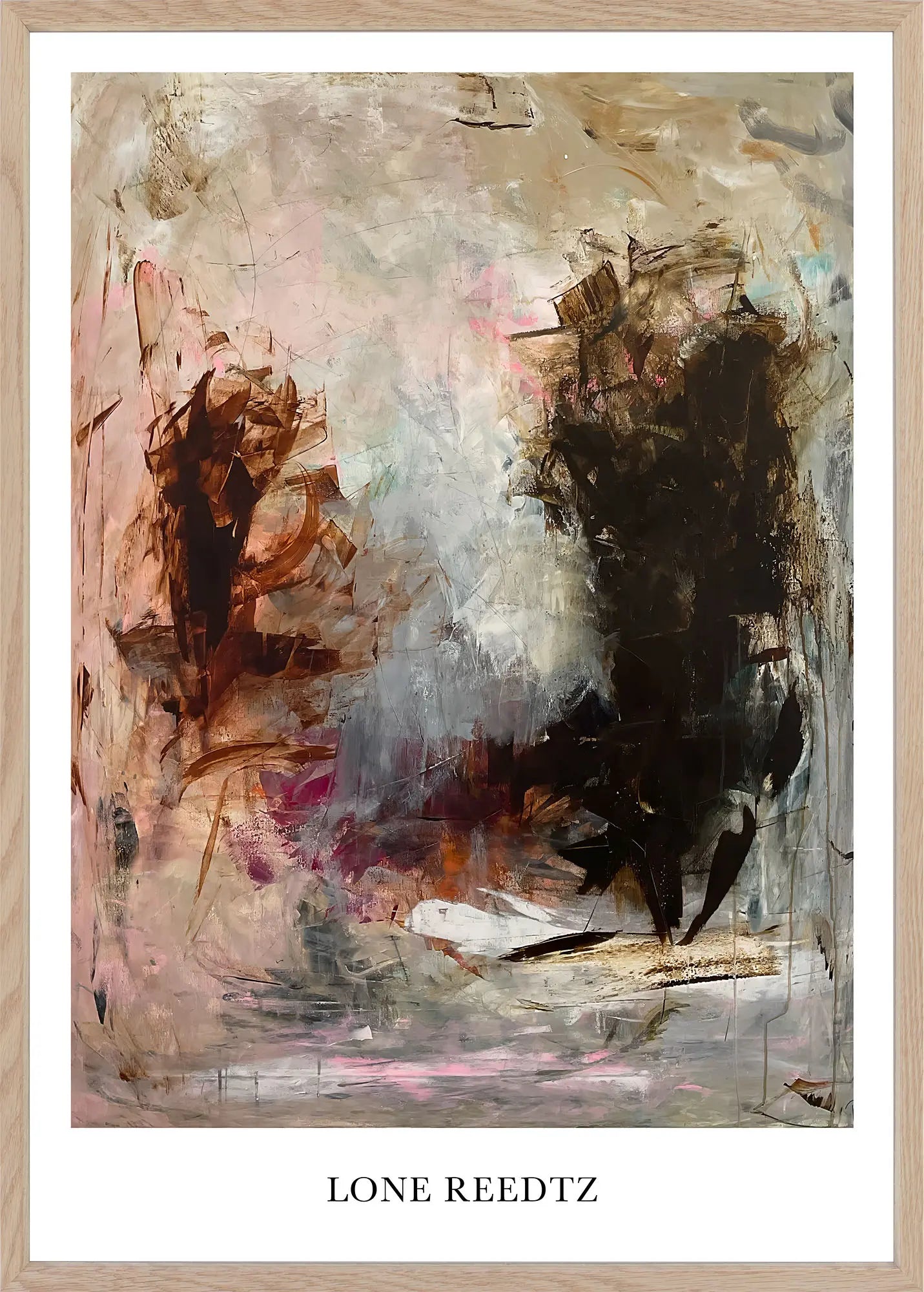 Live and dance – Abstrakt kunsttryk af Lone Reedtz by Lone Reedtz , Abstrakt ekspressiv kunstplakat 60 x 42 cm (A2) Kunsttryk + Ramme