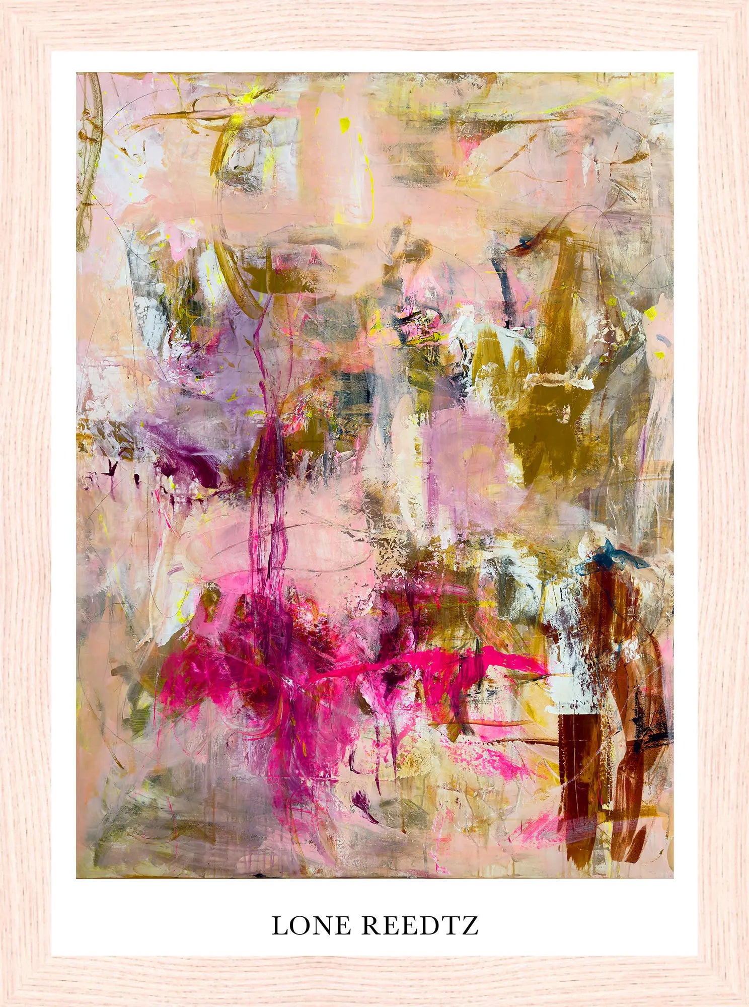 Livets dans – Abstrakt kunsttryk af Lone Reedtz by Lone Reedtz , Abstrakt ekspressiv kunstplakat 21 x 15 cm (A5) Kunsttryk + Ramme