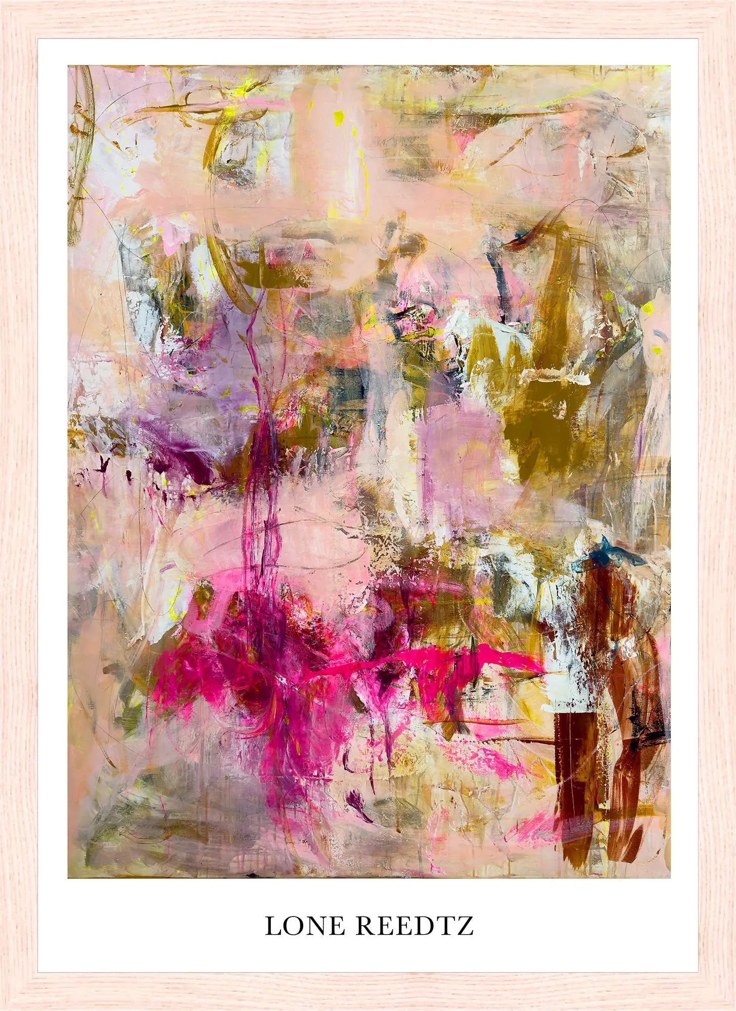 Livets dans – Abstrakt kunsttryk af Lone Reedtz by Lone Reedtz , Abstrakt ekspressiv kunstplakat 30 x 21 cm (A4) Kunsttryk + Ramme