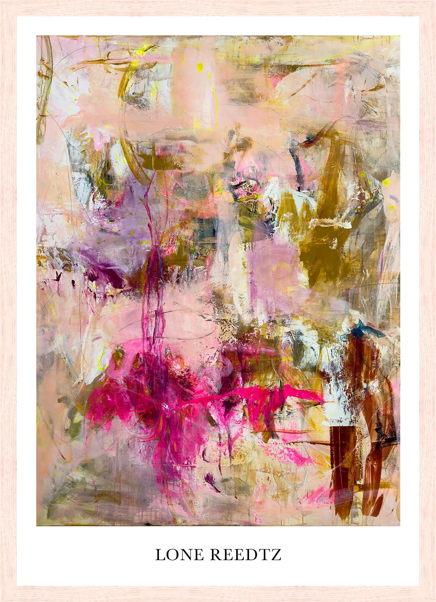 Livets dans – Abstrakt kunsttryk af Lone Reedtz by Lone Reedtz , Abstrakt ekspressiv kunstplakat 42 x 30 cm (A3) Kunsttryk + Ramme