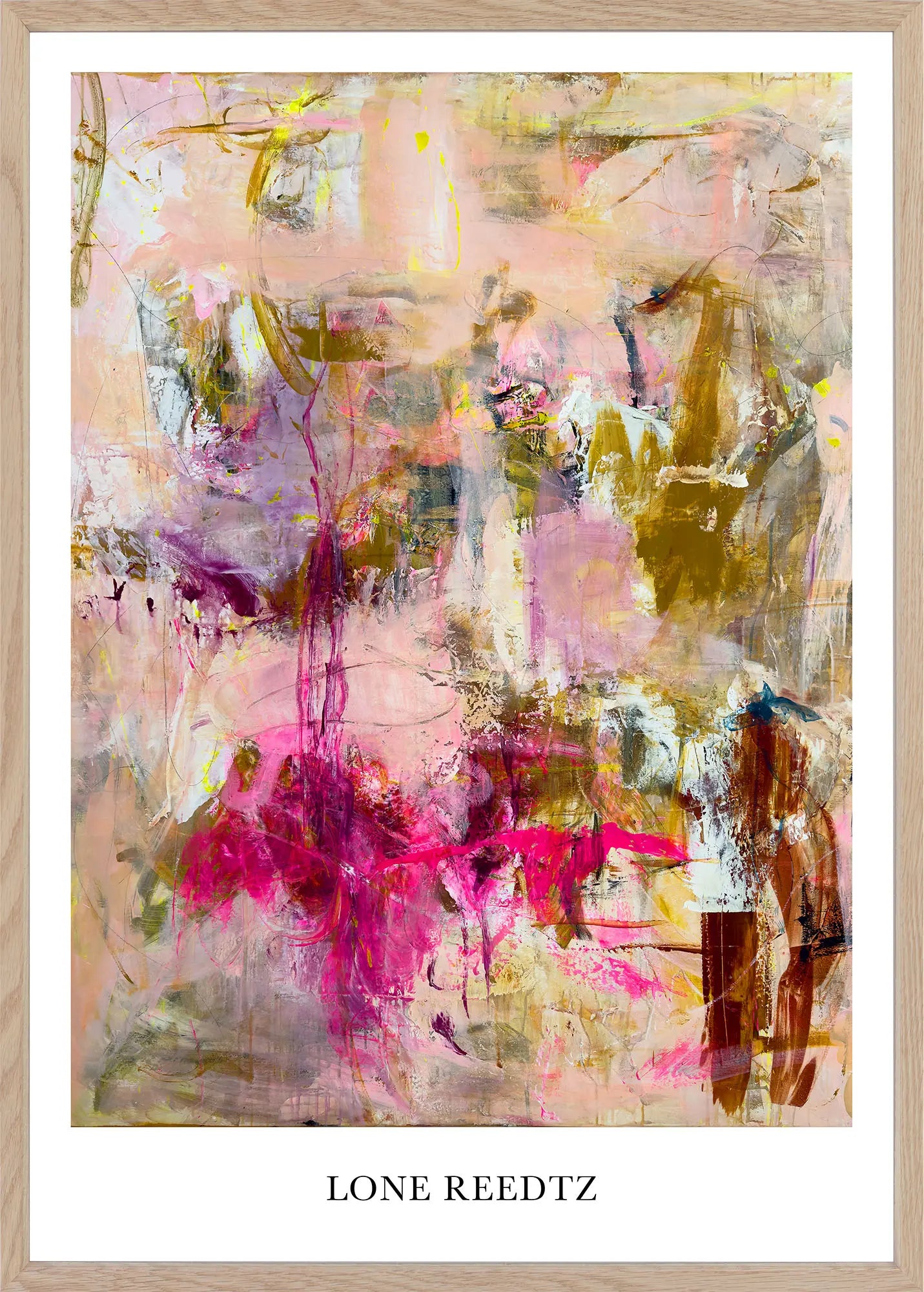 Livets dans – Abstrakt kunsttryk af Lone Reedtz by Lone Reedtz , Abstrakt ekspressiv kunstplakat 60 x 42 cm (A2) Kunsttryk + Ramme