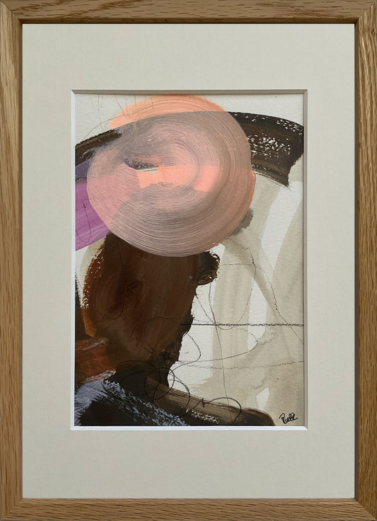 Paperwork nr. 34, 21x30 cm med valgfri indramning by Lone Reedtz , Abstrakt ekspressivt akrylmaleri på papir i passepartout Med massiv egetræsramme