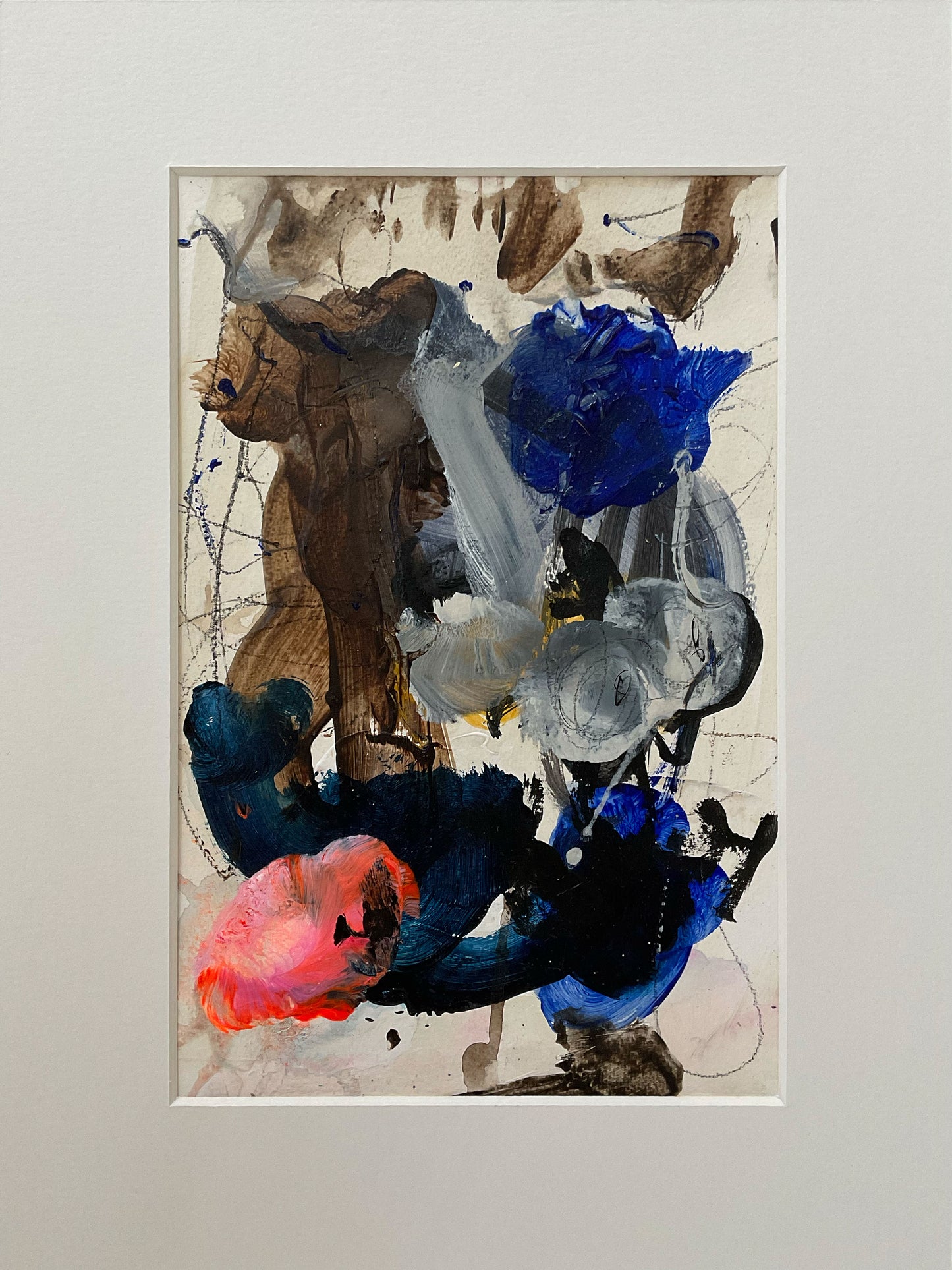 Paperwork nr. 26, 40x30 cm, med valgfri indramning by Lone Reedtz , Abstrakt ekspressivt akrylmaleri på papir i passepartout