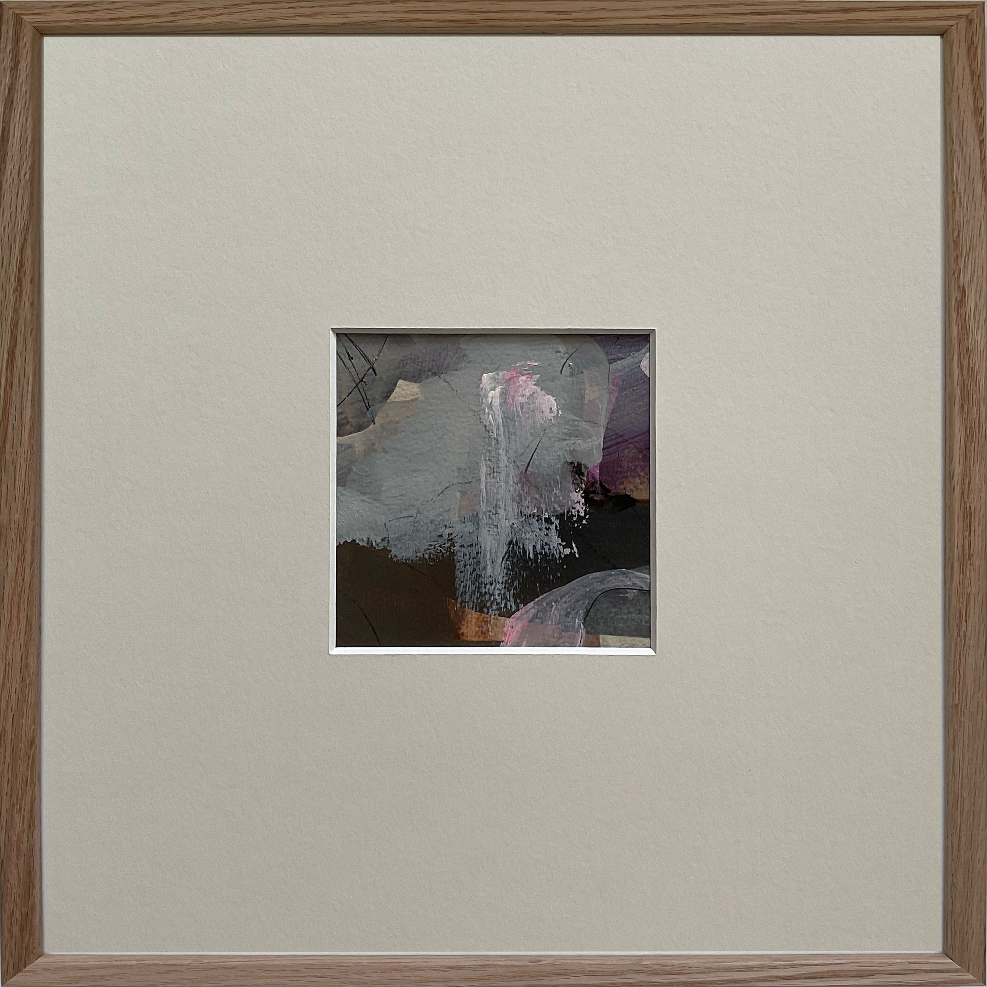 Paperwork nr. 40, 30x30 cm med valgfri indramning by Lone Reedtz , Abstrakt ekspressivt akrylmaleri på papir i passepartout Med massiv egetræsramme