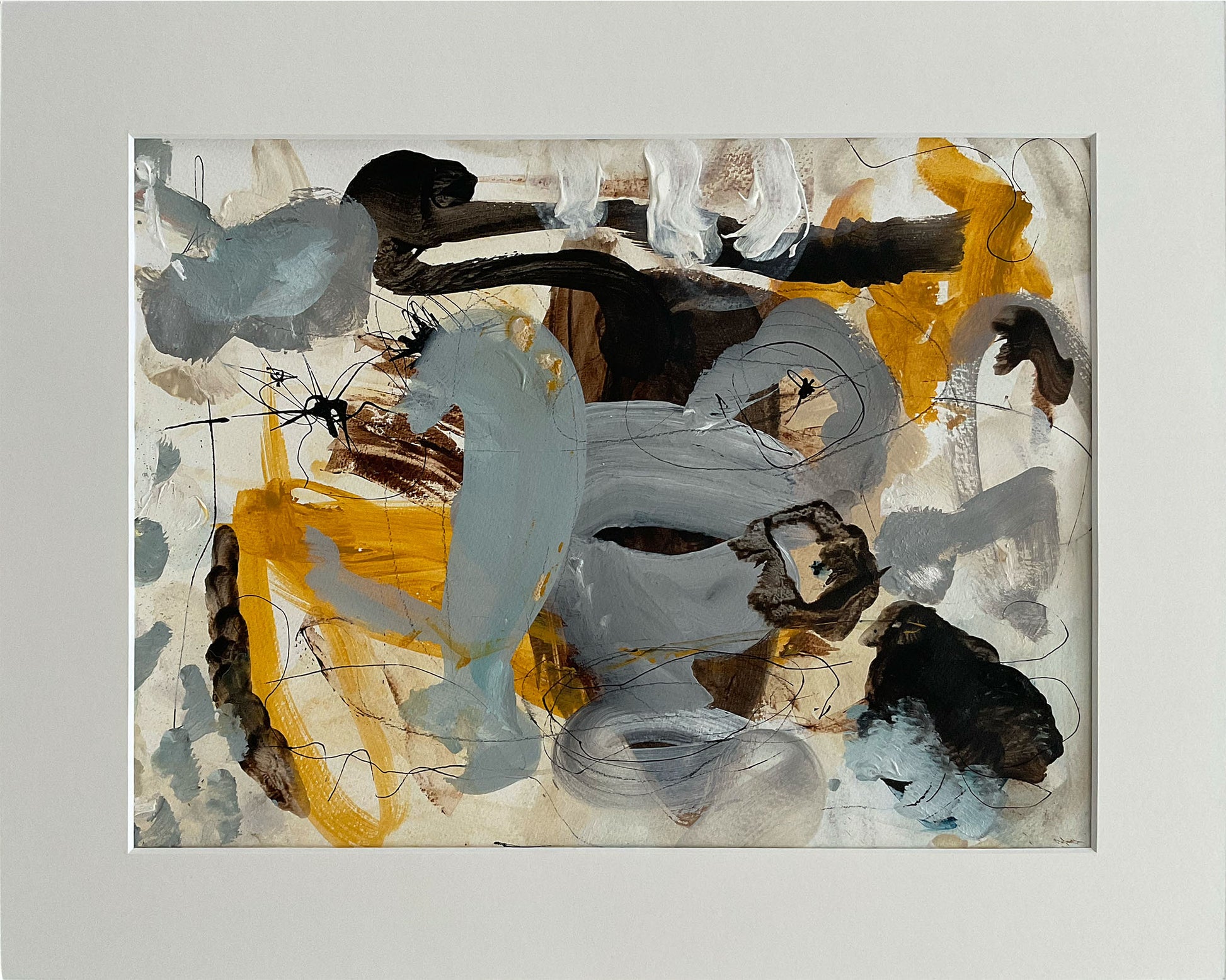 Paperwork nr. 4, 40x50 cm med valgfri indramning by Lone Reedtz , Abstrakt ekspressivt akrylmaleri på papir i passepartout 4 Uden ramme