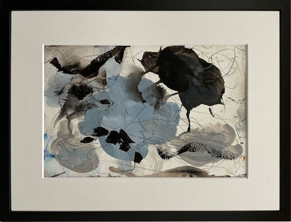 Paperwork nr. 20, 30x40 cm med valgfri indramning by Lone Reedtz , Abstrakt ekspressivt akrylmaleri på papir i passepartout 3 Med sort træramme