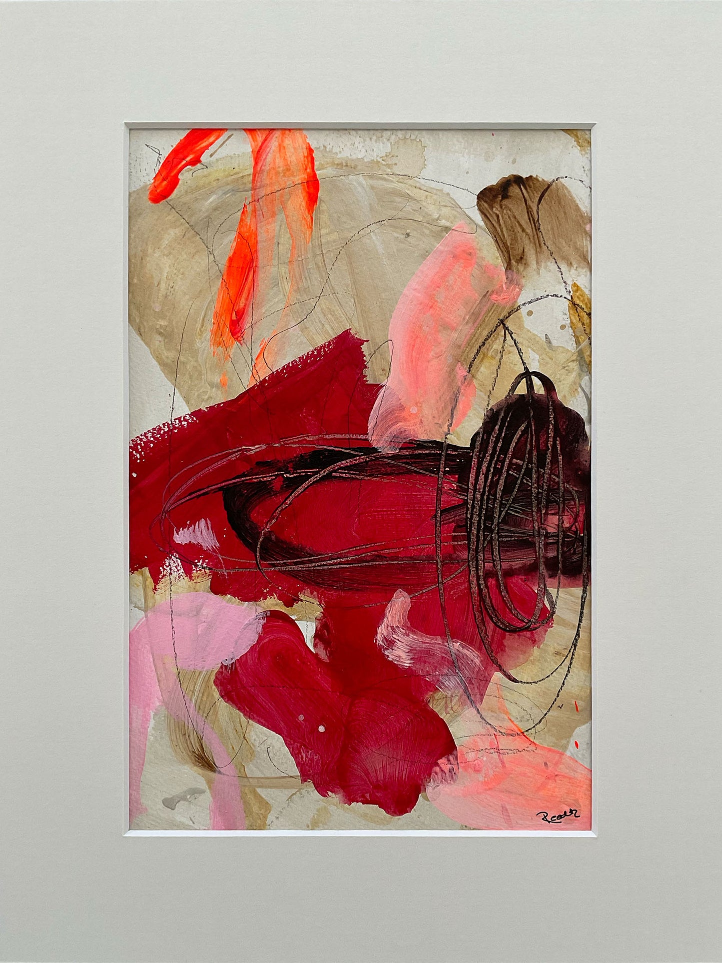 Paperwork nr. 24, 30x40 cm med valgfri indramning by Lone Reedtz , Abstrakt ekspressivt akrylmaleri på papir i passepartout Uden ramme