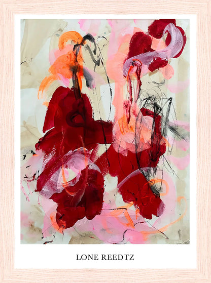 Hearts without borders – Abstrakt kunsttryk af Lone Reedtz by Lone Reedtz , Abstrakt ekspressiv kunstplakat 21 x 15 cm (A5) Kunsttryk + Ramme