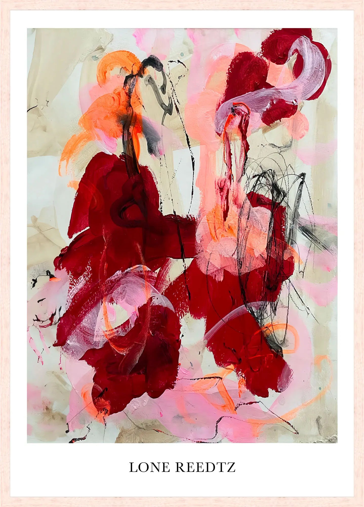 Hearts without borders – Abstrakt kunsttryk af Lone Reedtz by Lone Reedtz , Abstrakt ekspressiv kunstplakat