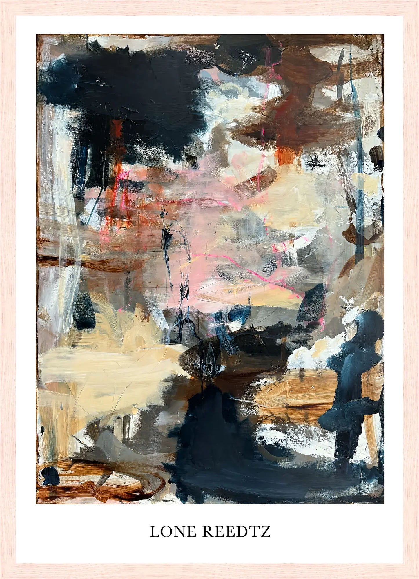 Simple life – Abstrakt kunsttryk af Lone Reedtz by Lone Reedtz , Abstrakt ekspressiv kunstplakat 42 x 30 cm (A3) Kunsttryk + Ramme