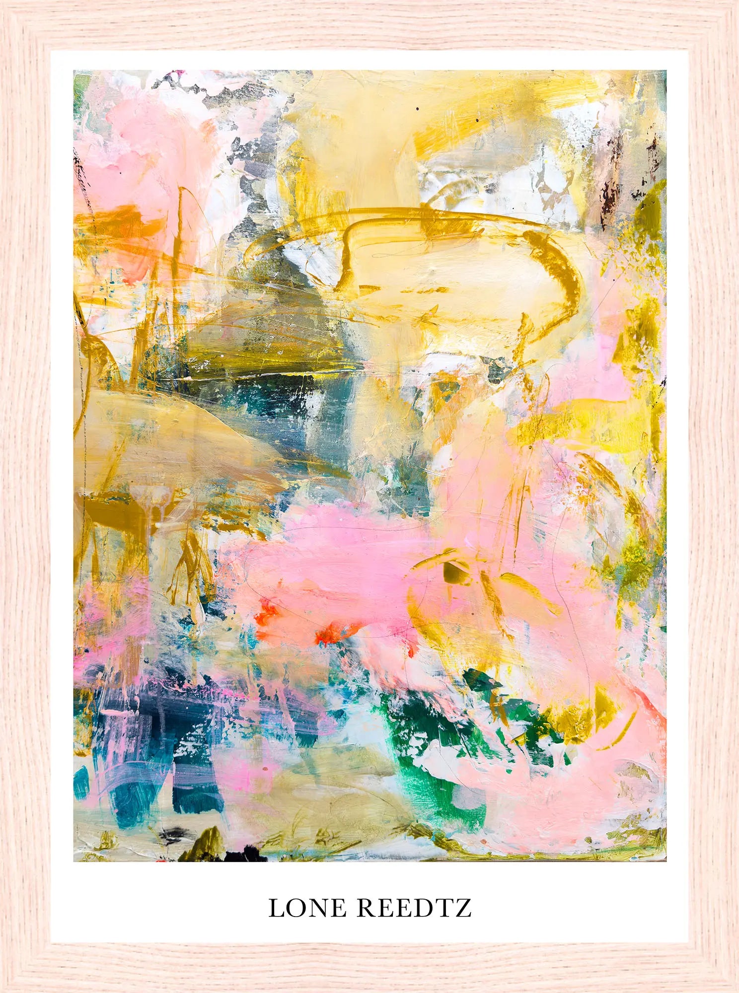 Stille sol – Abstrakt kunsttryk af Lone Reedtz by Lone Reedtz , Abstrakt ekspressiv kunstplakat 21 x 15 cm (A5) Kunsttryk + Ramme