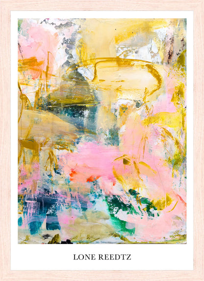 Stille sol – Abstrakt kunsttryk af Lone Reedtz by Lone Reedtz , Abstrakt ekspressiv kunstplakat 30 x 21 cm (A4) Kunsttryk + Ramme