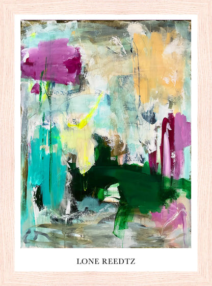 The entrance – Abstrakt kunsttryk af Lone Reedtz by Lone Reedtz , Abstrakt ekspressiv kunstplakat 21 x 15 cm (A5) Kunsttryk + Ramme