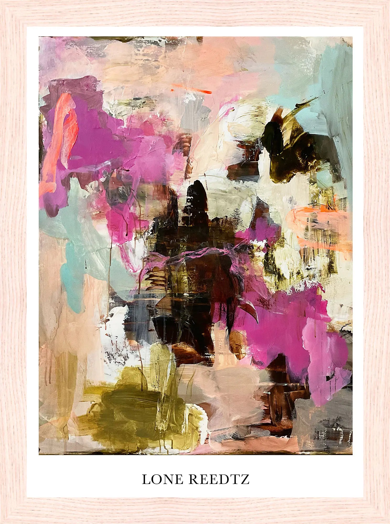 The flow of time – Abstrakt kunsttryk af Lone Reedtz by Lone Reedtz , Abstrakt ekspressiv kunstplakat 21 x 15 cm (A5) Kunsttryk + Ramme