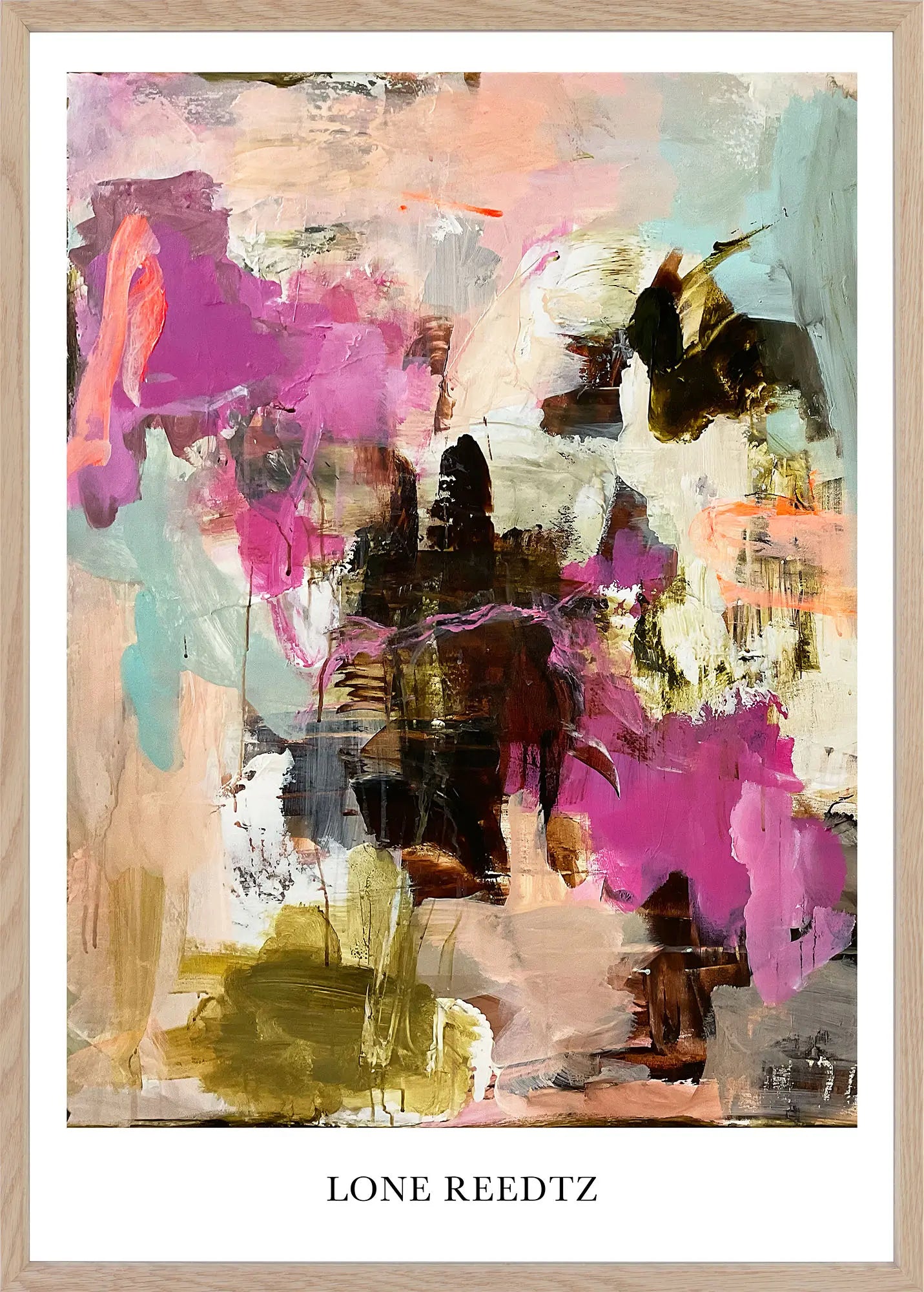 The flow of time – Abstrakt kunsttryk af Lone Reedtz by Lone Reedtz , Abstrakt ekspressiv kunstplakat 60 x 42 cm (A2) Kunsttryk + Ramme