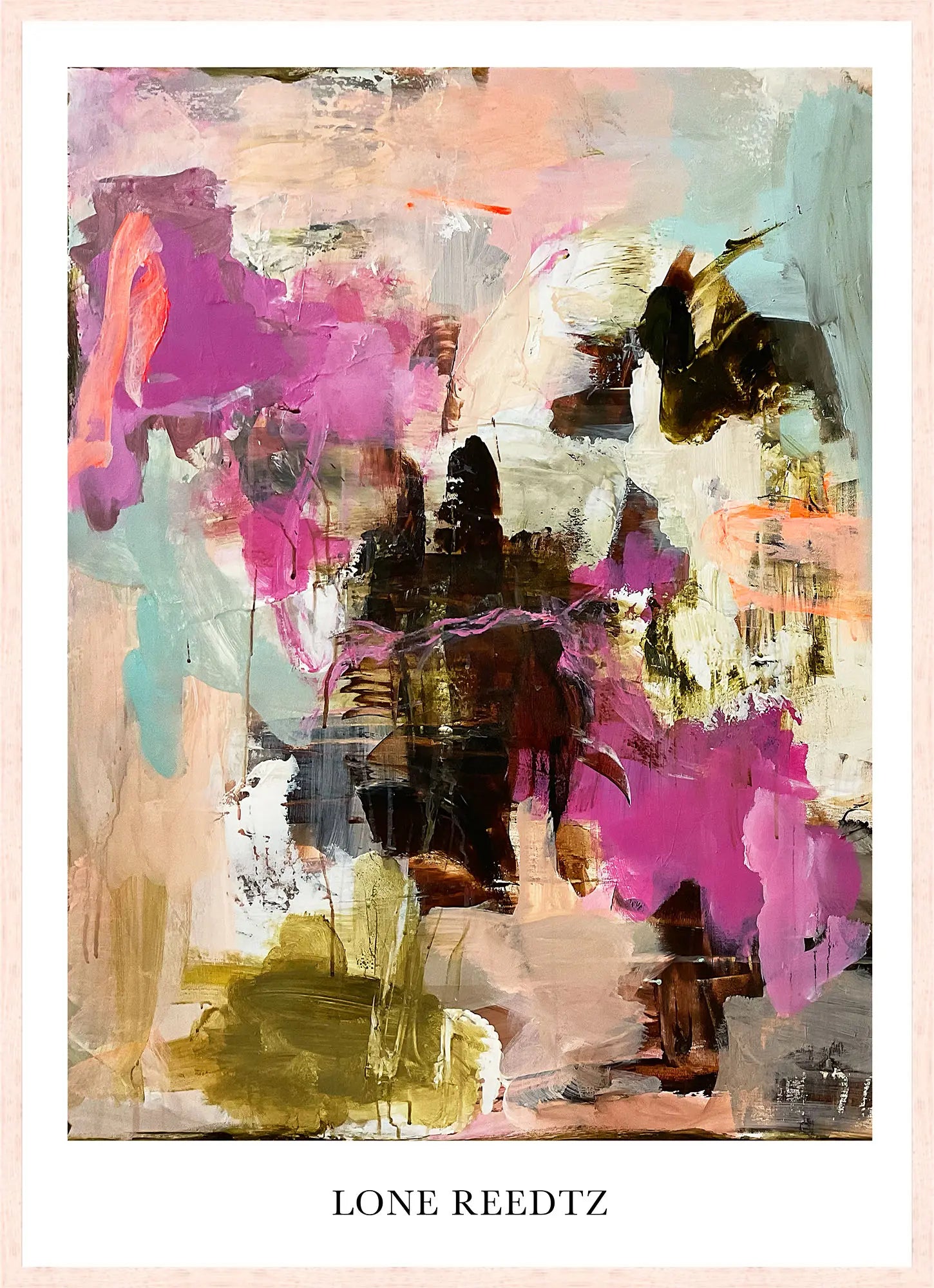 The flow of time – Abstrakt kunsttryk af Lone Reedtz by Lone Reedtz , Abstrakt ekspressiv kunstplakat 70 x 50 cm Kunsttryk + Ramme