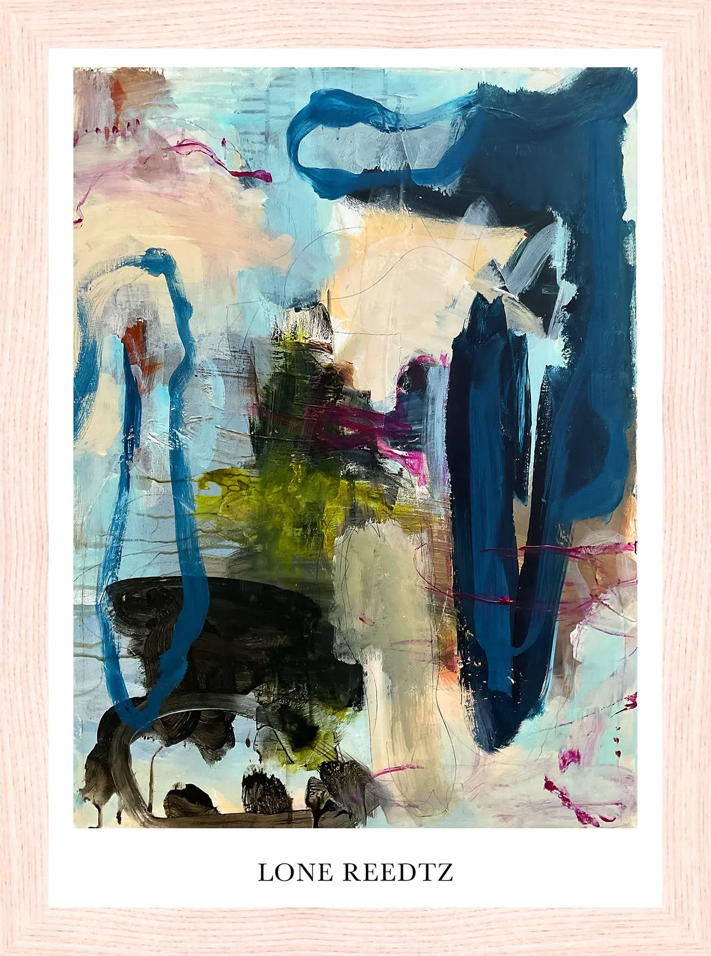 Touch the sky – Abstrakt kunsttryk af Lone Reedtz by Lone Reedtz , Abstrakt ekspressiv kunstplakat 21 x 15 cm (A5) Kunsttryk + Ramme