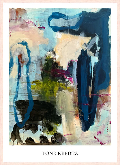 Touch the sky – Abstrakt kunsttryk af Lone Reedtz by Lone Reedtz , Abstrakt ekspressiv kunstplakat 70 x 50 cm Kunsttryk + Ramme