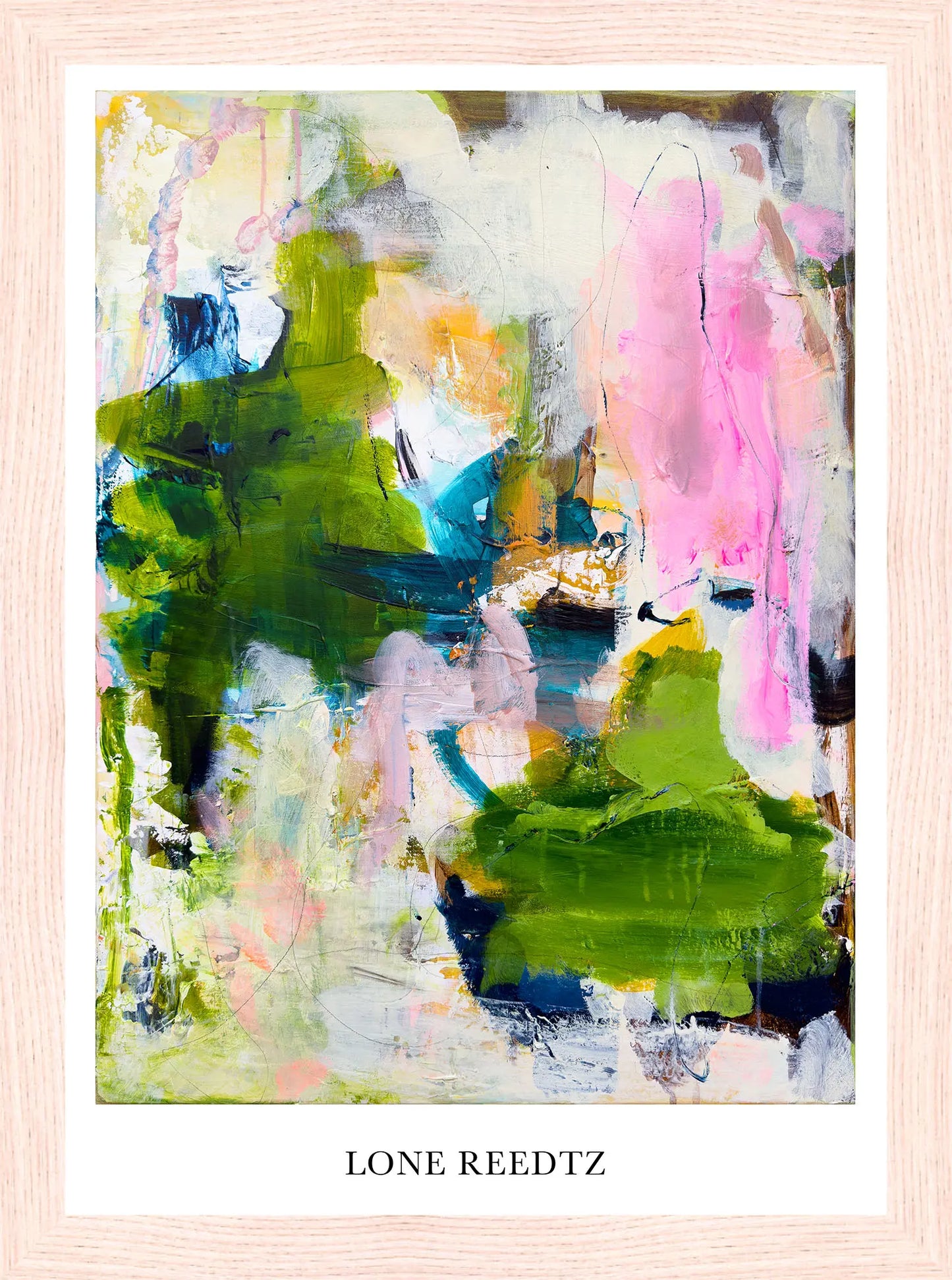 Vild Blomst – Abstrakt kunsttryk af Lone Reedtz by Lone Reedtz , Abstrakt ekspressiv kunstplakat 21 x 15 cm (A5) Kunsttryk + Ramme