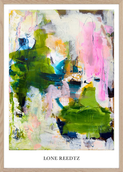 Vild Blomst – Abstrakt kunsttryk af Lone Reedtz by Lone Reedtz , Abstrakt ekspressiv kunstplakat 60 x 42 cm (A2) Kunsttryk + Ramme