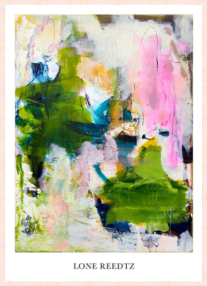 Vild Blomst – Abstrakt kunsttryk af Lone Reedtz by Lone Reedtz , Abstrakt ekspressiv kunstplakat 70 x 50 cm Kunsttryk + Ramme