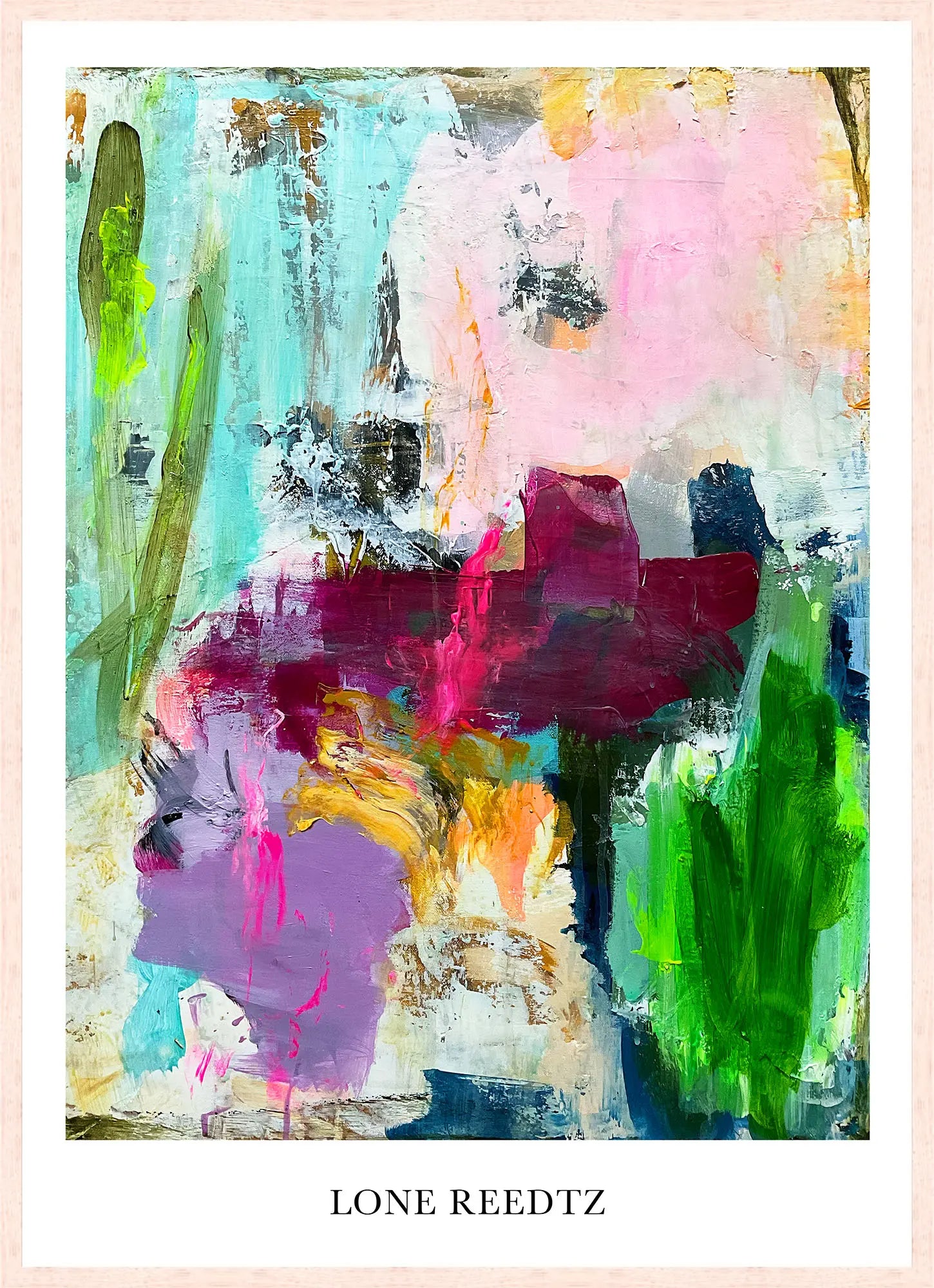 Warm beauty – Abstrakt kunsttryk af Lone Reedtz by Lone Reedtz , Abstrakt ekspressiv kunstplakat 70 x 50 cm Kunsttryk + Ramme